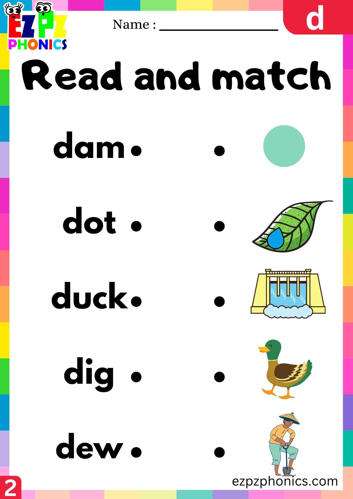 Group2 Letter D Read And Match Beginning Sounds Worksheet